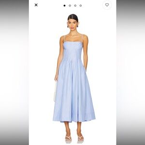 NEW SIMKHAI Kittiya Cotton Midi Dress in Harbour Blue Stripe
